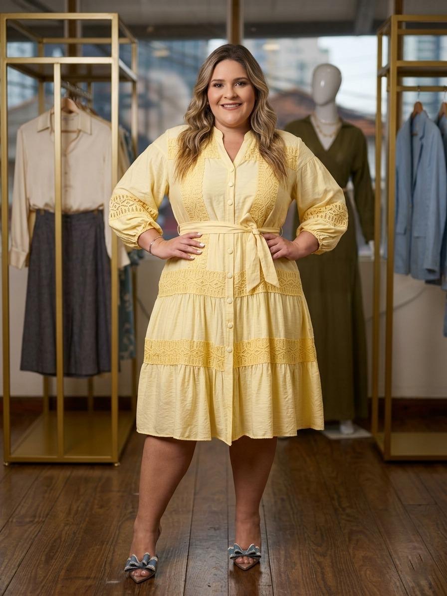 Vestido Amarillo Casual para Mujer con Encaje/Vestido Fresco y Elegante para Dama en Panamá