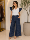 Pantalón Palazzo Denim Bordado