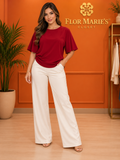 Blusa Roja de Cuello Redondo y Manga Corta Amplia