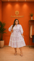 Vestido Midi Lila Estampado Plus Size Elegante