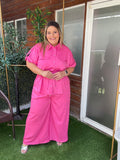 Pantalón Palazzo Plus Size Fucsia con Brillo/ Pantalón Fresco para Mujer en Panamá