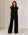 Conjunto Elegante de Blusa  y Pantalón Palazzo Negro