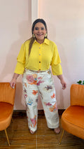 Pantalón Floral Plus Size Panamá - Pantalón Estampado Tela Blanco Crema Tallas Grandes en Panamá