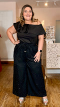 Pantalón Plus Size Palazzo Negro con Puntos Brillantes – Mujer | Pantalón Ancho Elegante y Cómodo en Panamá