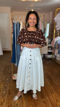 Falda Blanca Midi con Botones Frontales para Mujer/ Falda Elegante Casual en Panamá