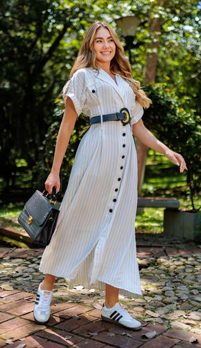 VESTIDO BLANCO LINEAS NEGRAS