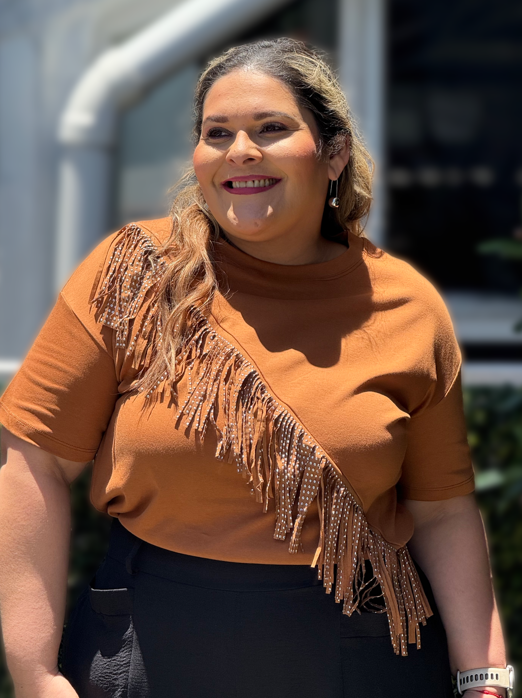 BLUSA PLUS SIZE CHOCOLATE CON FLECOS