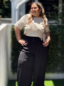 SARISA BLUSA PLUS SIZE BEIGE CON FLECOS