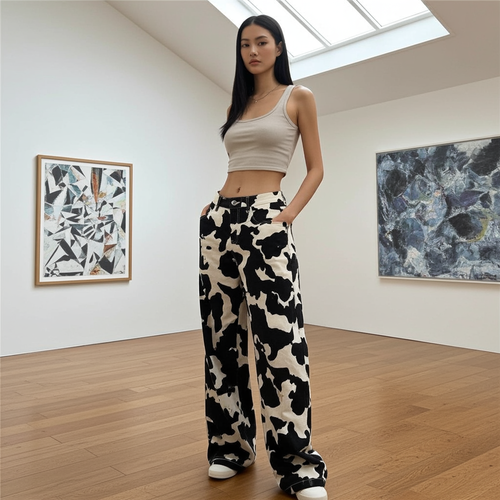 PANTALON MARIA COW PRINT NEGRO