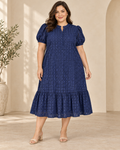 Vestido Largo Plus Size Mujer Azul Marino con Bordado – Vestido Elegante Talla Grande