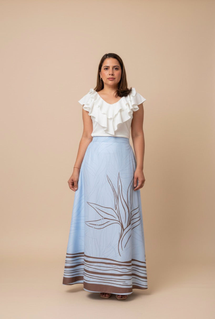 Falda Larga Elegante para Mujer con Estampado Botánico – Moda Femenina Casual Chic en Panamá