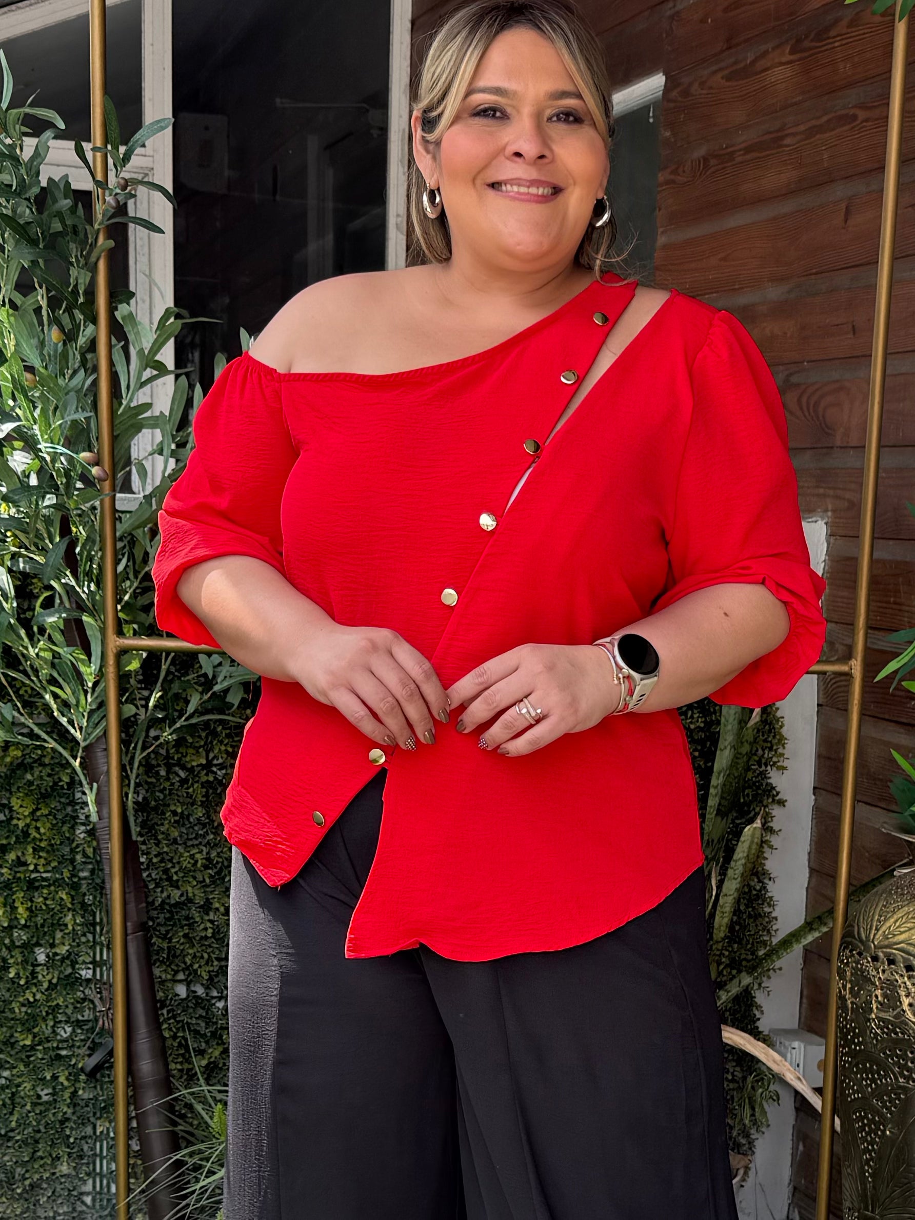 SARISA BLUSA PLUS SIZE ROSA ROJA