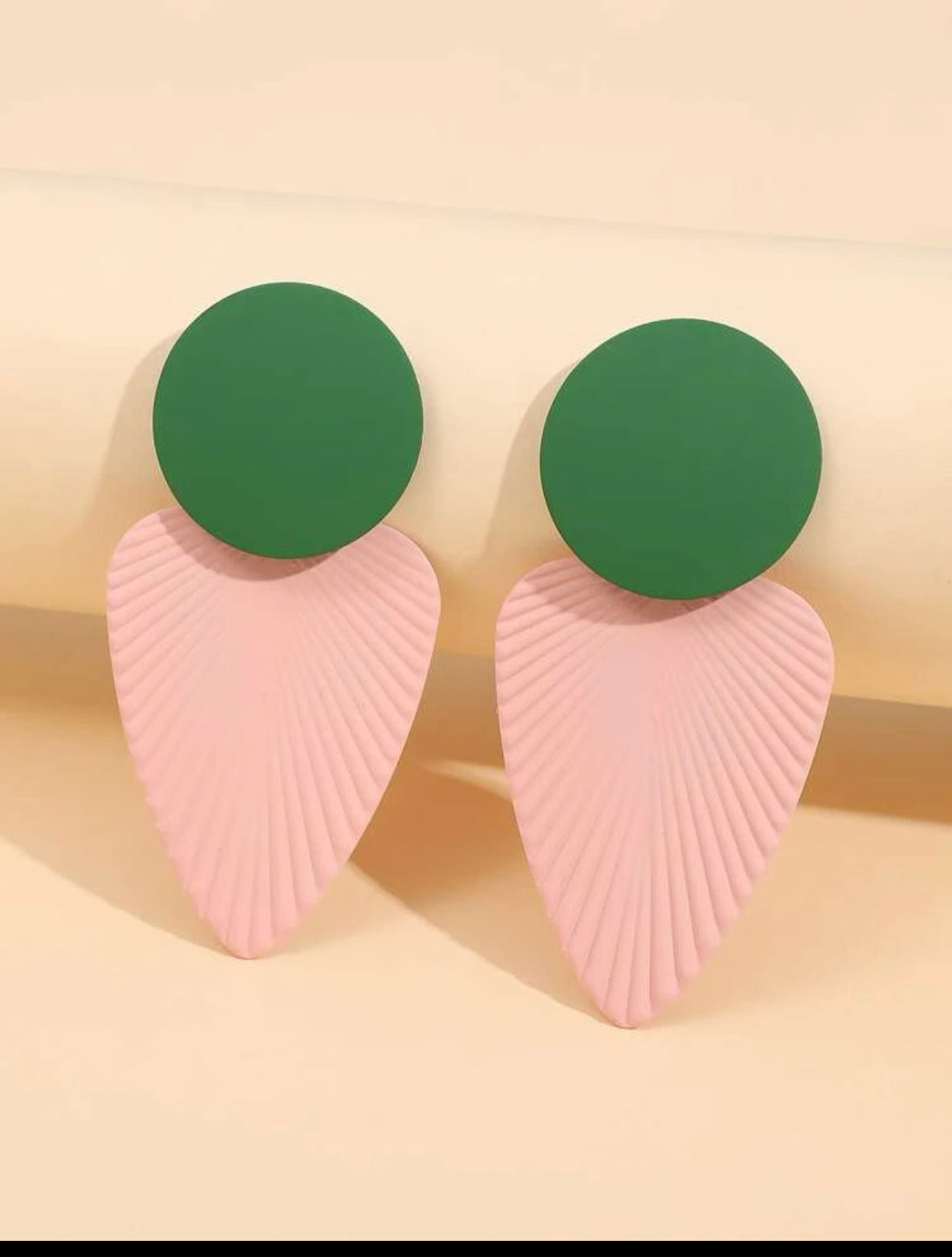 PINK GREEN GEOMETRIC DROP EARRINGS