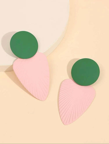 PINK GREEN GEOMETRIC DROP EARRINGS