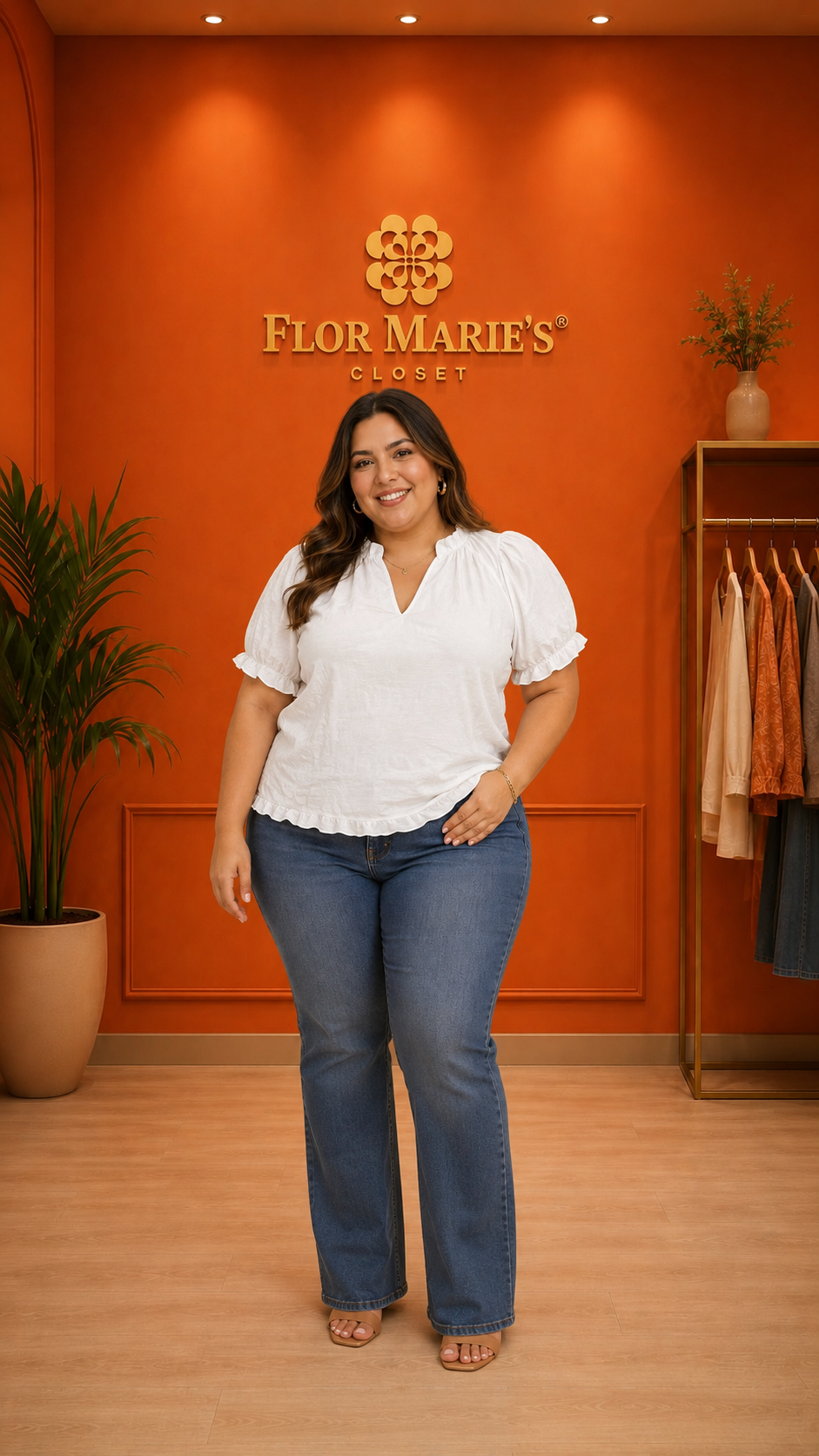 Blusa Blanca Plus Size Cuello V Mangas Bombachas/Moda Curvy para Mujer en Panamá
