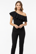 Blusa Negra Elegante para Mujer con Escote Off Shoulder y Volante – Blusa Casual Chic para Eventos y Oficina | Moda Femenina en Panamá
