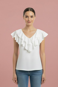 Blusa Blanca con Volantes para Mujer/ Elegante y Fresca para Clima de Panamá