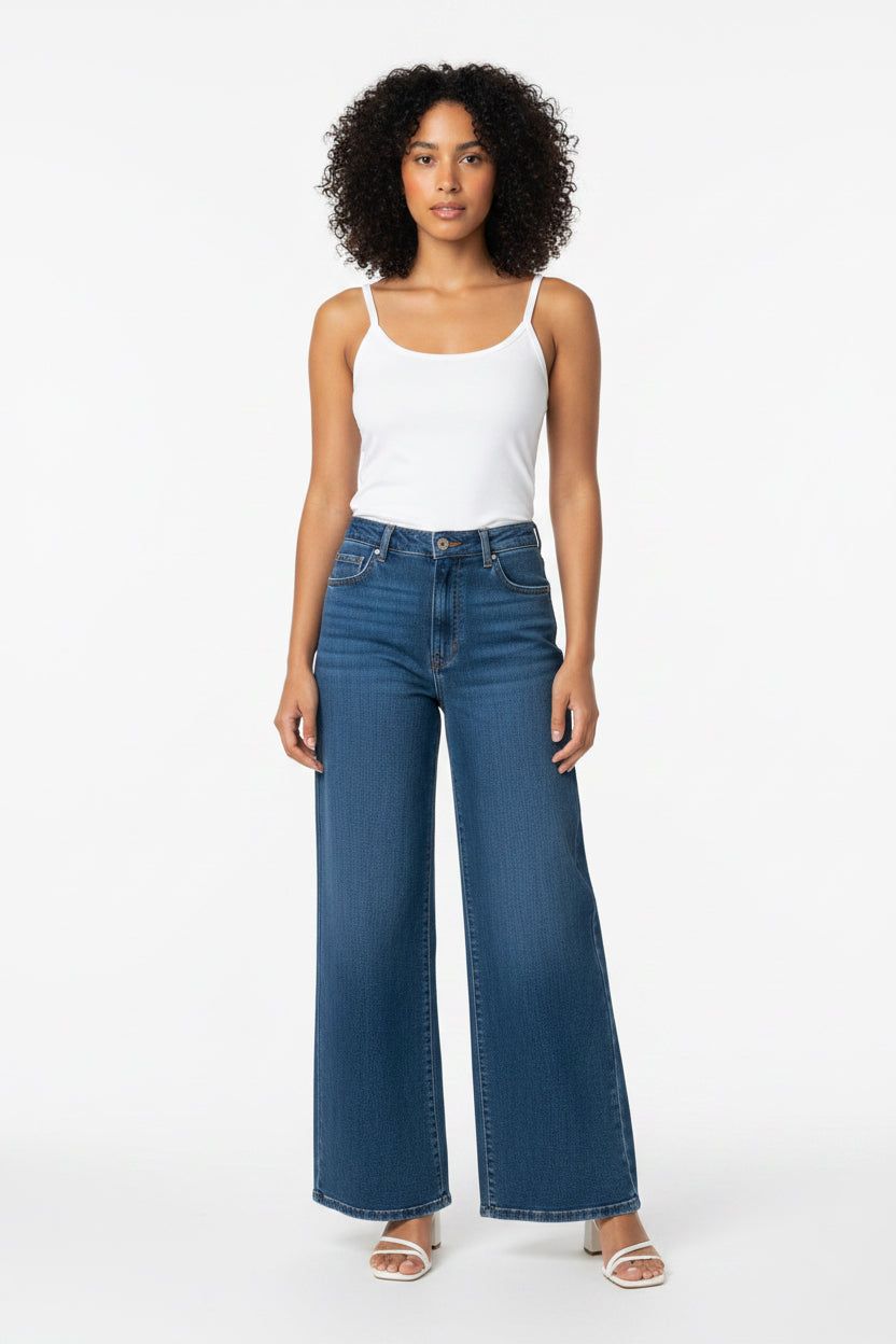 Pantalón Jeans Recto Tiro alto para Mujer en Panamá/ Jeans Wide Leg Tiro Alto Moderno