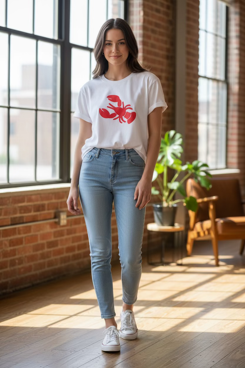 T-Shirt Lobster White / Minimalista con Impacto ropa para Mujer en Panama
