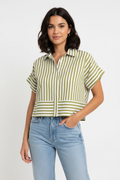 Blusa de Mujer a Rayas Verde Oliva y Blanca | Estilo Casual Elegante en Panamá