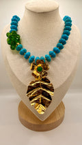 Collar Colombiano Turquesa Con Baño Oro 24K
