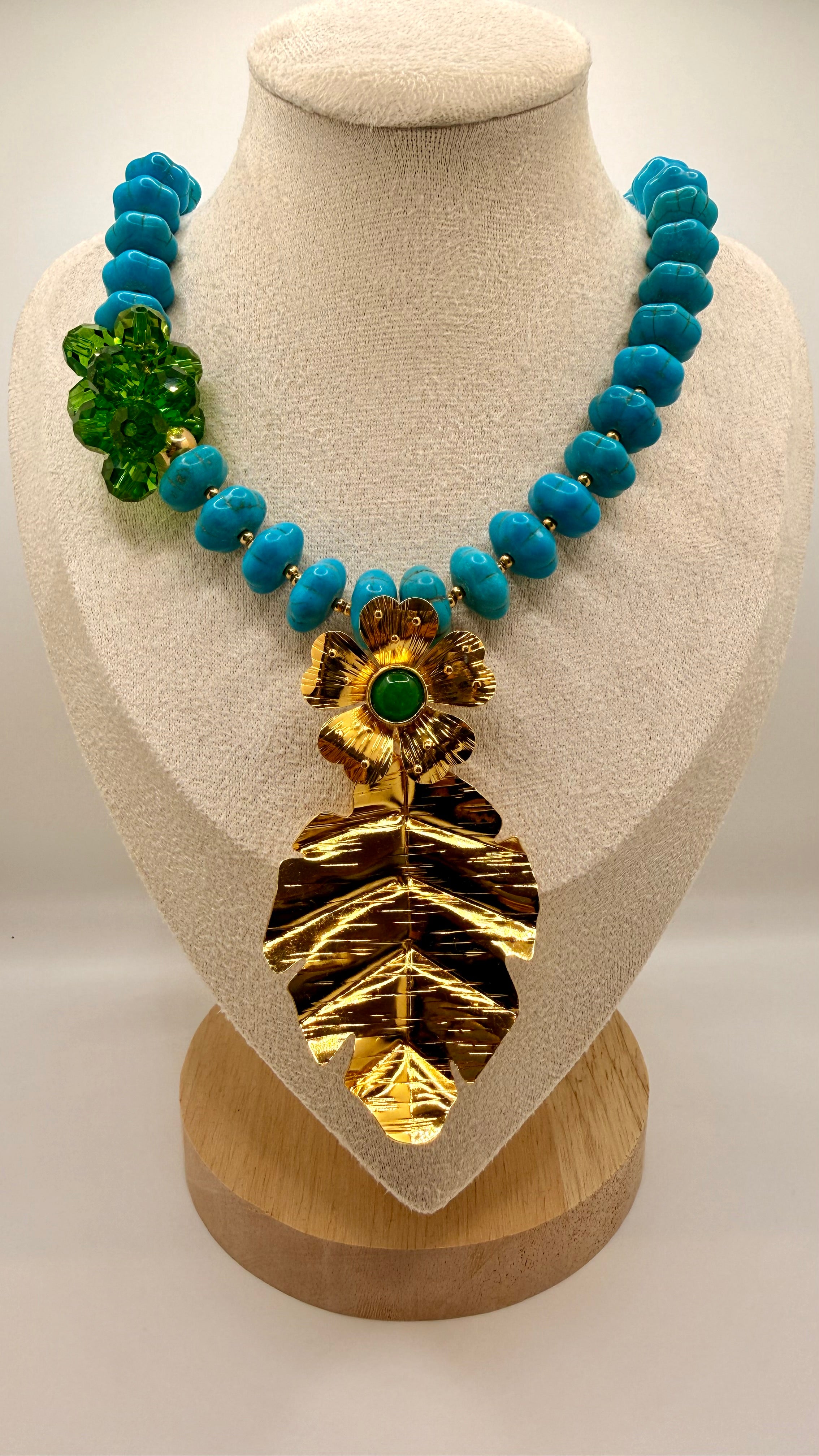 Collar Colombiano Turquesa Con Baño Oro 24K