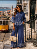 Conjunto Azul Marino Bordado Floral