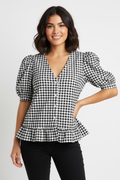 Blusa Cuadros Vichy Negra y Blanca para Mujer/Blusa Casual Chic en Panamá