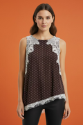 Blusa de Mujer con Encaje y estampado de lunares/Blusa Elegante Casual en Panamá