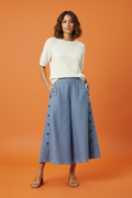 Pantalón Palazzo Azul gris de Mujer/Pantalón Casual Elegante con Botones en Panamá