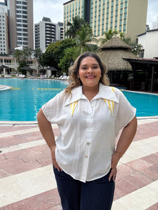 YELLOW STRIPE COLLAR BLOUSE