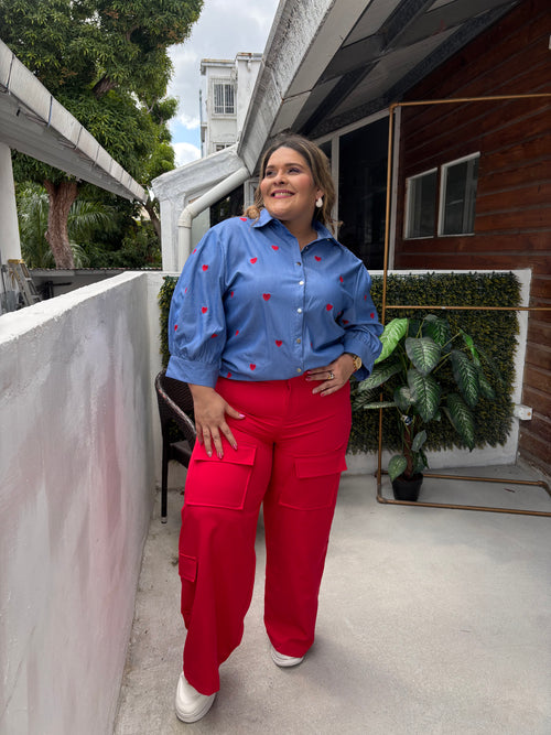 BLUSA AZUL CORAZONES