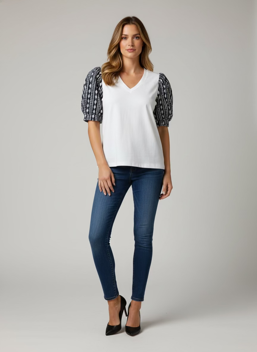 BLUE SEQUIN PUFFY BLOUSE