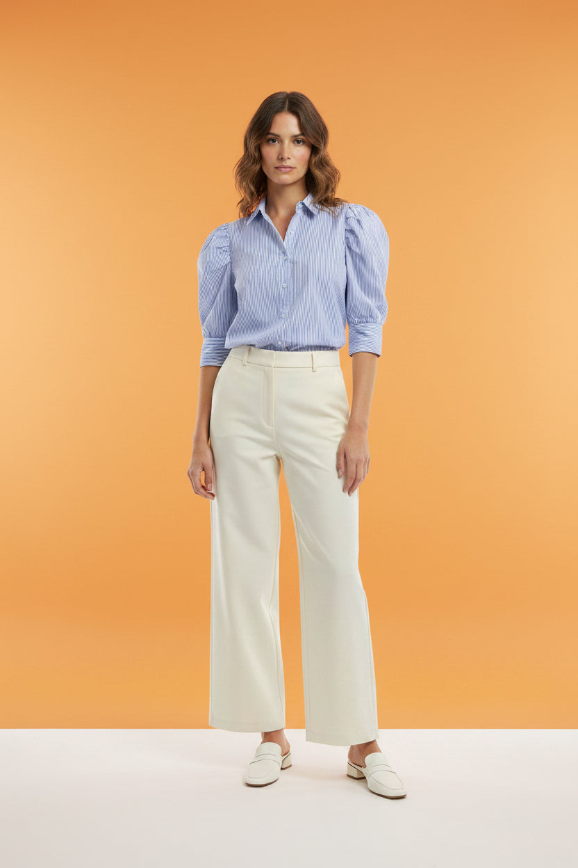 BLUSA RAYAS LILA CON MANGAS BOMBACHAS/ CAMISA ELEGANTE PARA MUJER EN PANAMA