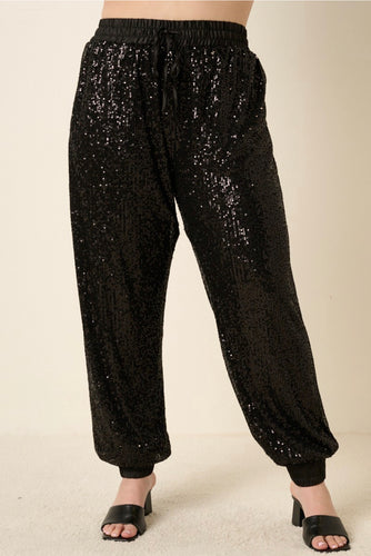 PLUS SIZE BLACK SEQUIN JOGGER