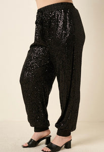 PLUS SIZE BLACK SEQUIN JOGGER