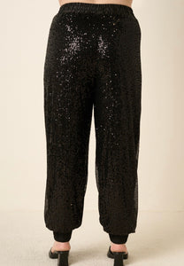 PLUS SIZE BLACK SEQUIN JOGGER