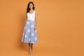 FALDA MIDI FLORAL AZUL PARA MUJER/ FALDA ELEGANTE Y CASUAL EN PANAMA