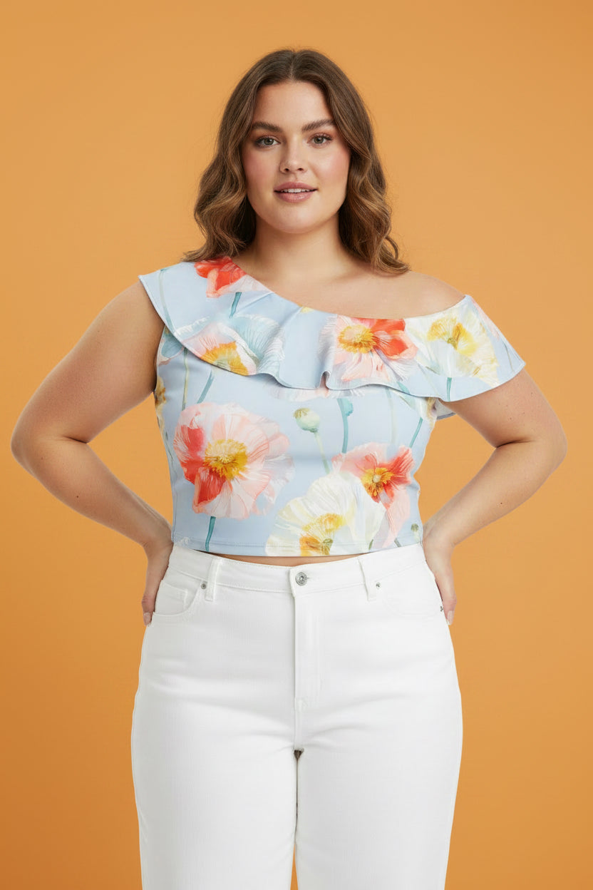 Blusa Estampada Floral de Hombro Descubierto para Mujer/ Blusa Elegante y Fresca en Panama