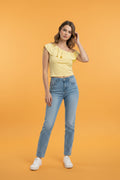 Blusa Asimetrica  Amarilla One Shoulder Elegante / Moda Mujer en Panama / Top Casual Chic