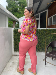 BLUSA CON ESTAMPADO DE FLORES NARANJA