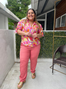 BLUSA CON ESTAMPADO DE FLORES NARANJA