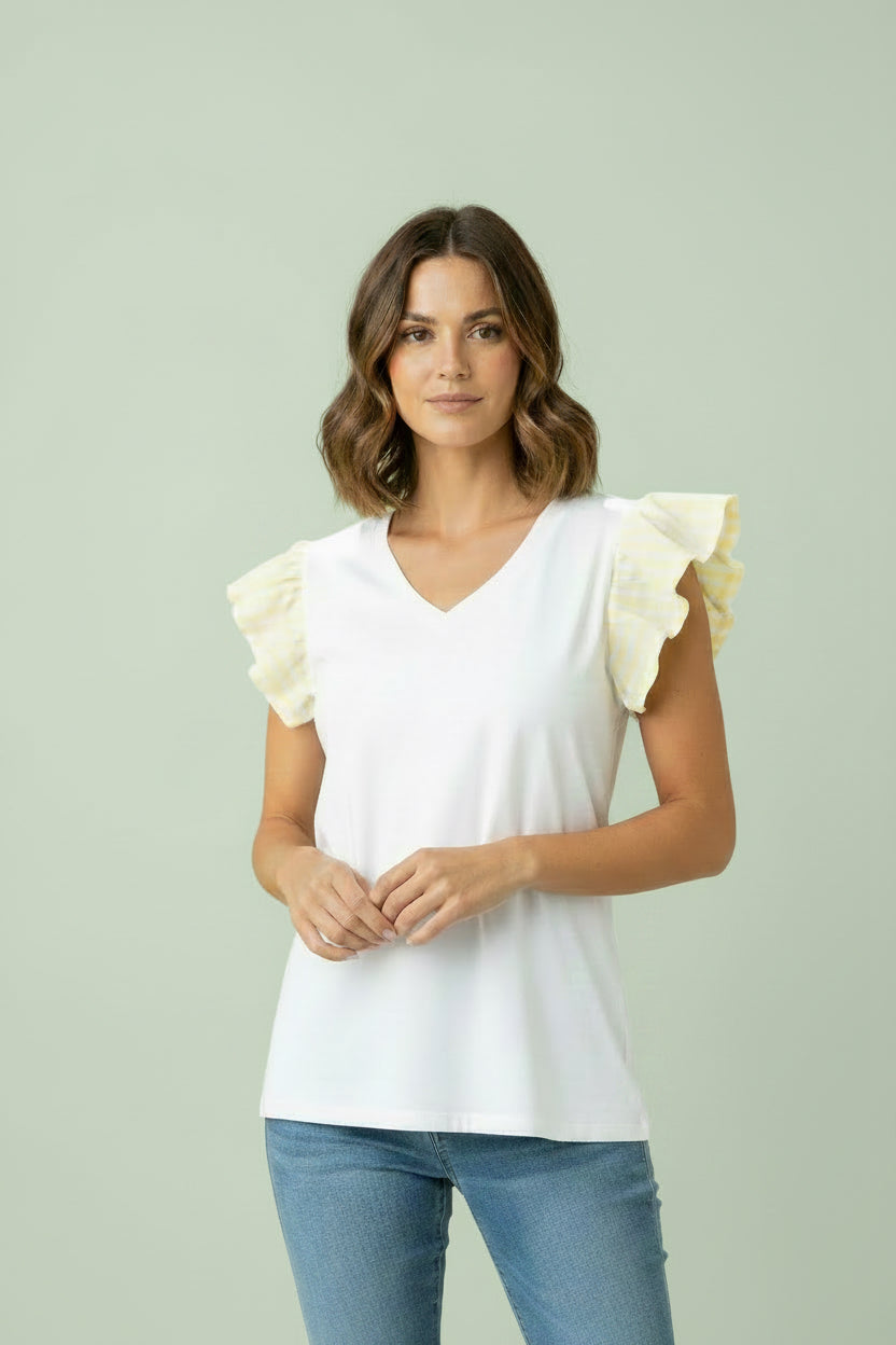Blusa Blanca Para Mujer Con Magas De Volantes A marinas/ Para Mujer Moda Femenina