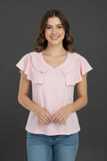 Blusa Rosada Elegante Para Mujer Con Volantes