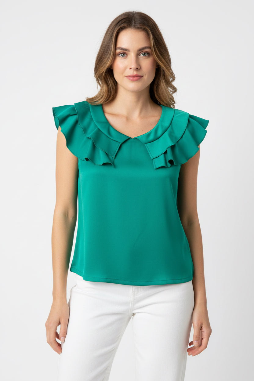 Blusa Verde Navidad Con Volantes