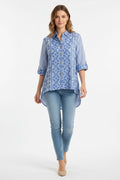 Blusa Camisera Rayas Azul Con Bordado Para Mujer