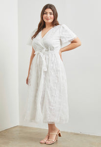 Plus Size White Embroidery Midi Dress