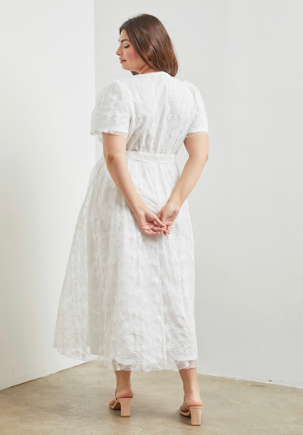 Plus Size White Embroidery Midi Dress