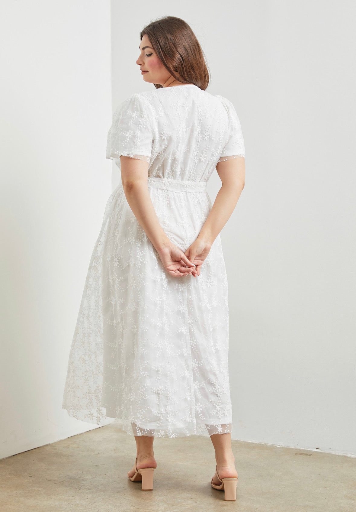 Plus Size White Embroidery Midi Dress
