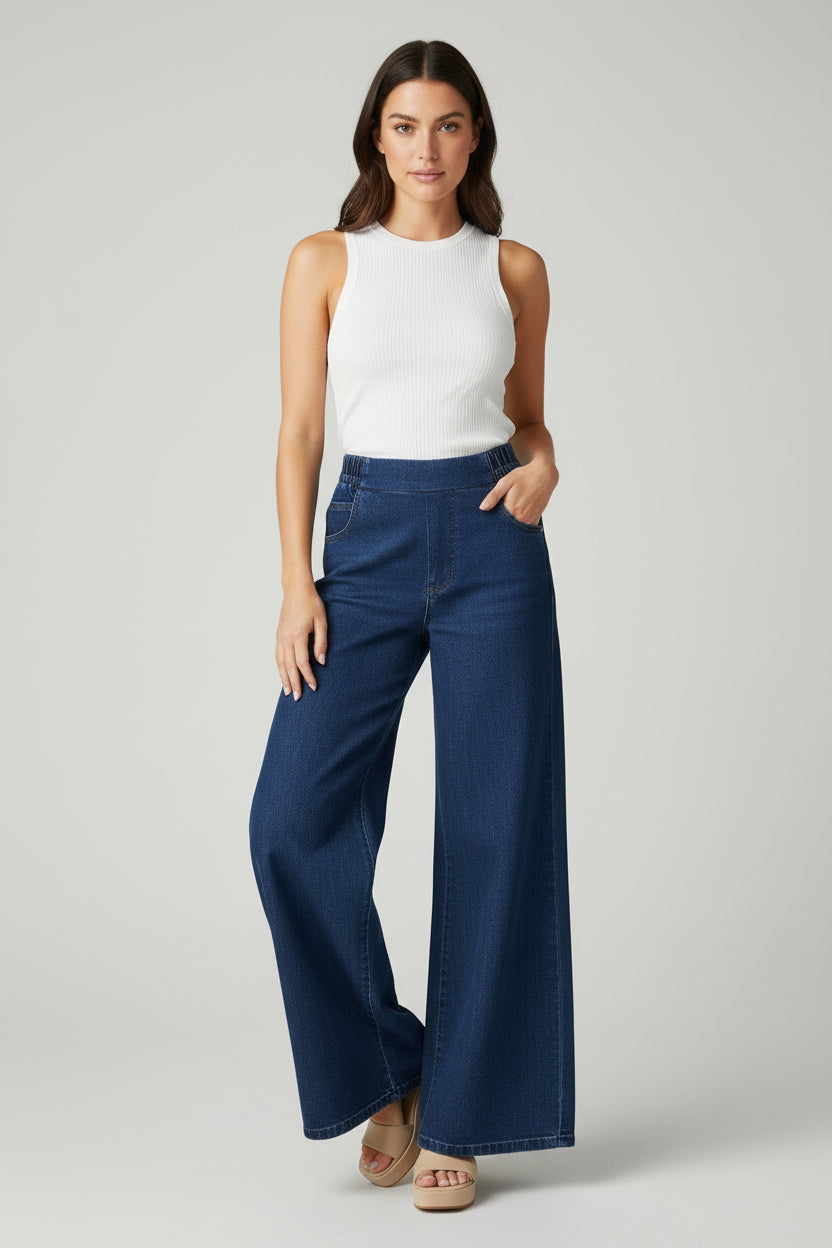 Jeans Wide Leg de Tiro Alto para Mujer Azul Oscuro